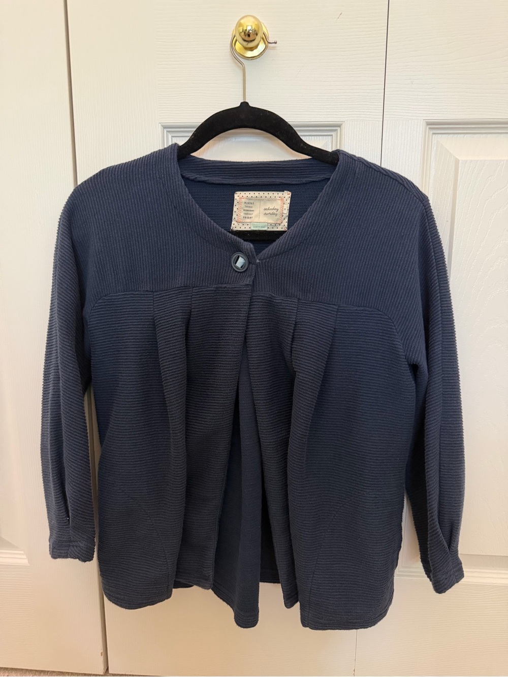 Anthropologie Navy Ribbed Button-Front Cardigan
